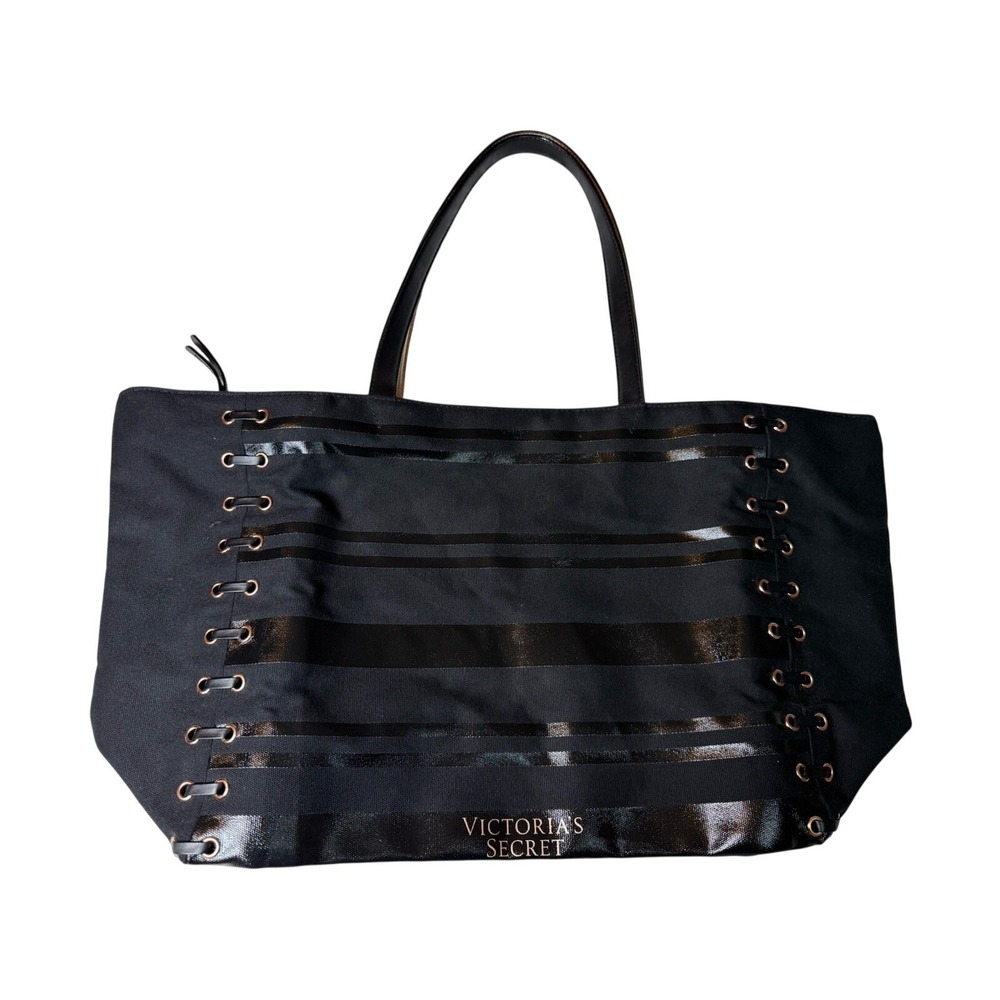 Victoria's Secret Tote & Purse Bundle 3 Bags‎ Black Sequin Stripe Heart Large